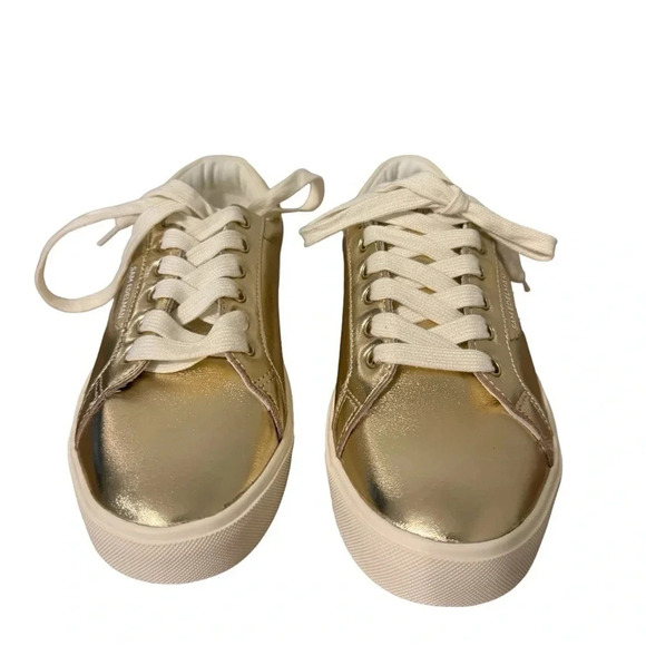 ✨ Sam Edelman Ethyl Gold Metallic Lace‎ Up Sneakers 👟 Size 7 Casual Chic - Picture 2 of 5